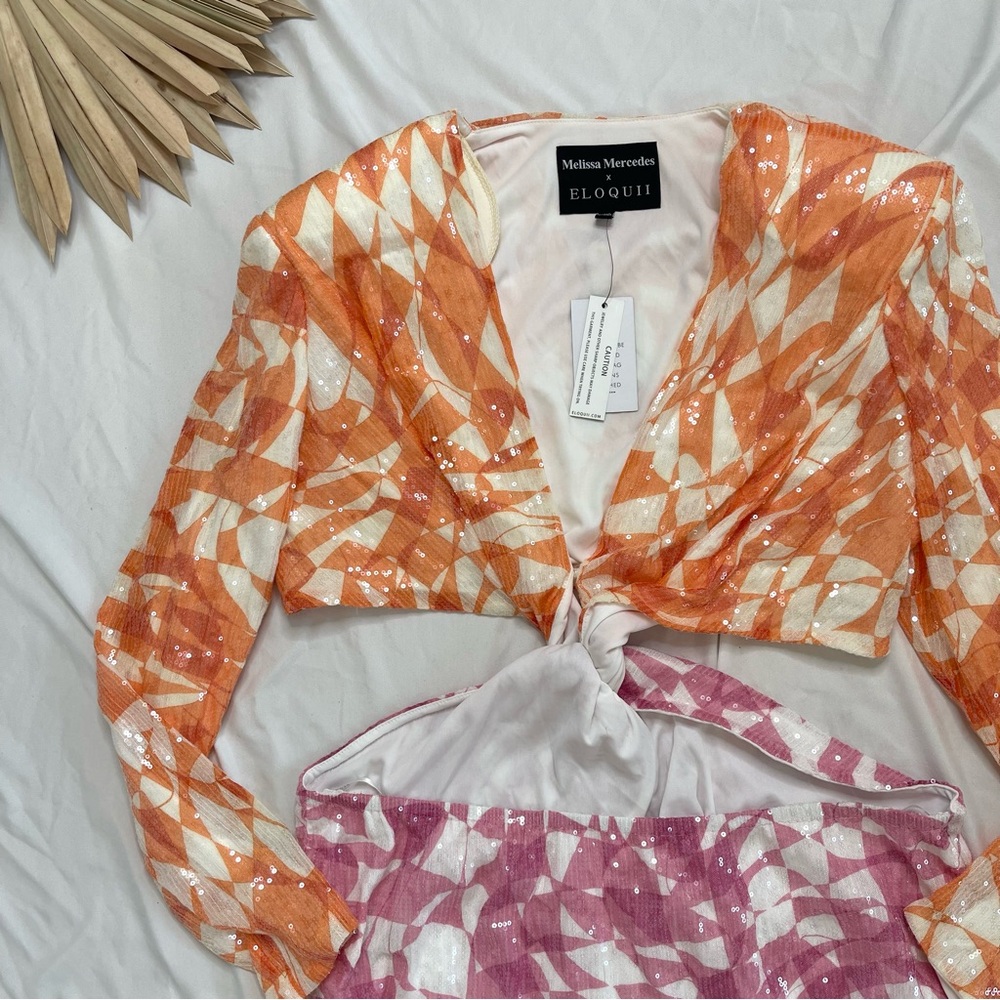 Eloquii Orange and Pink Tie-Front Mini Dress - Picture 6 of 13
